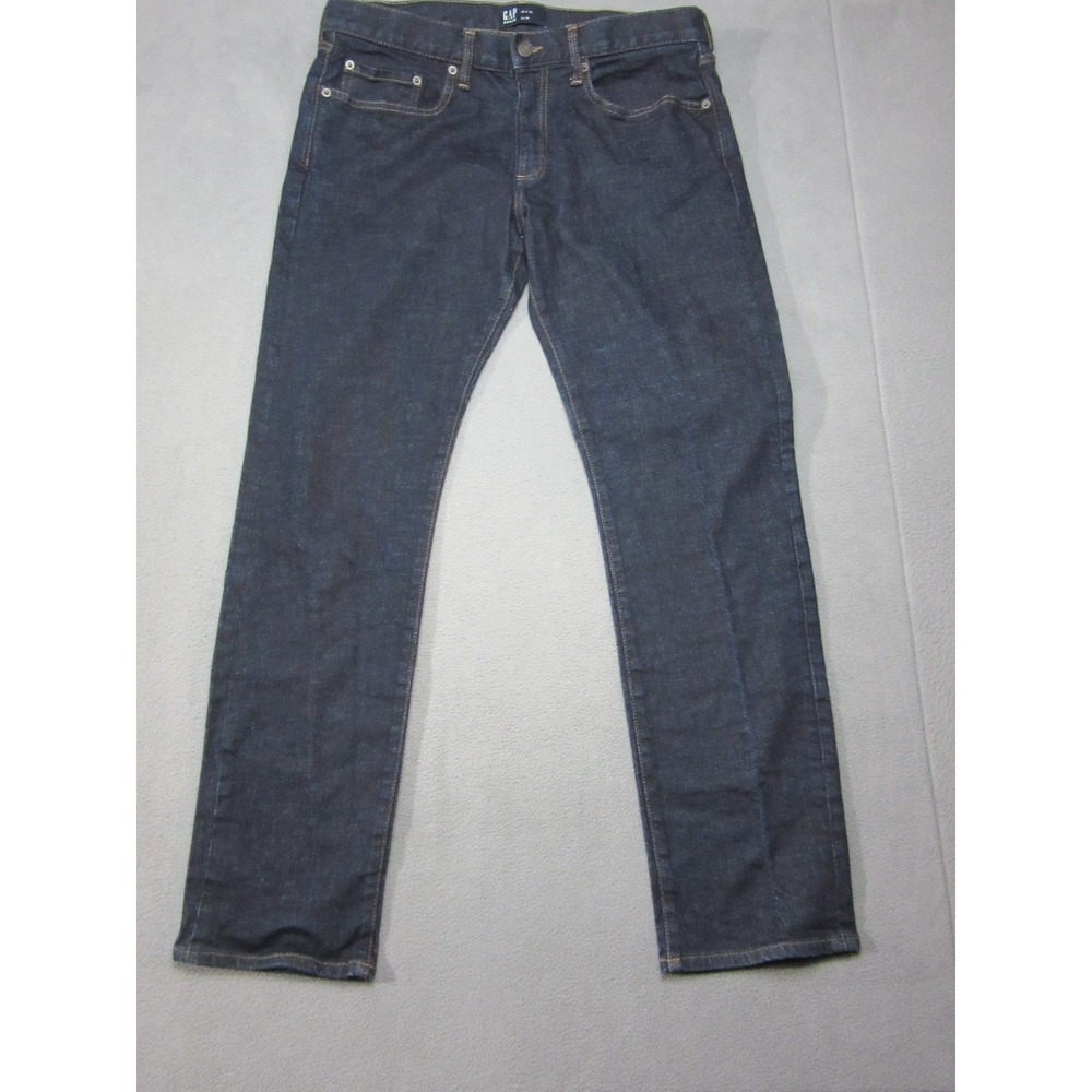 Gap Jeans Mens 33x32 Blue Denim Stretch Slim Fit Straight Leg Dark Wash Mid Rise